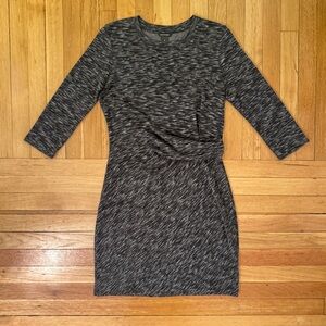 Club Monaco Black/white Slub Jersey 3/4 Sleeve Draped Side Dress | size 4